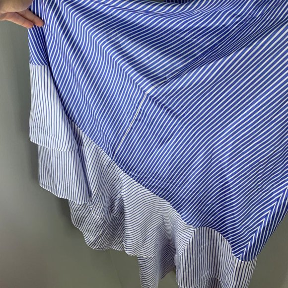 J.Crew Collection Stripe Silk Dress Blue Cold Shoulder Midi Layer Hem Med 10 M - Picture 5 of 12